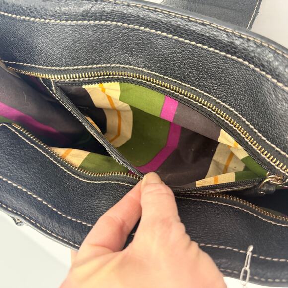 Vintage Kate Spade Black Shoulder Bag Purse Gold Hardware Striped Interior - Picture 12 of 16